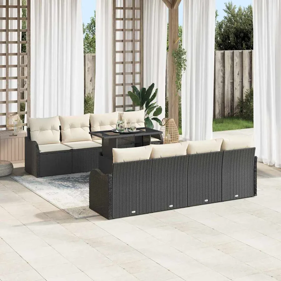 Ensemble de canapé de jardin avec coussin 7 pcs Noir polyrotin - 3