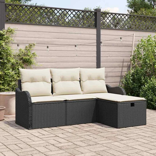 Ensemble de canapé de jardin avec coussin 4 pcs Poly rotin