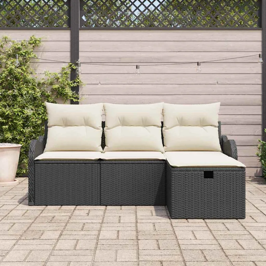 Ensemble de canapé de jardin avec coussin 4 pcs Poly rotin - 3