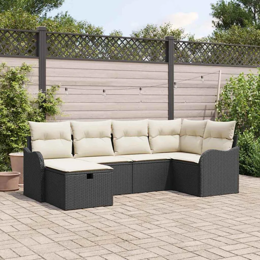 Ensemble de canapé de jardin avec coussin 6 pcs Noir Poly rotin