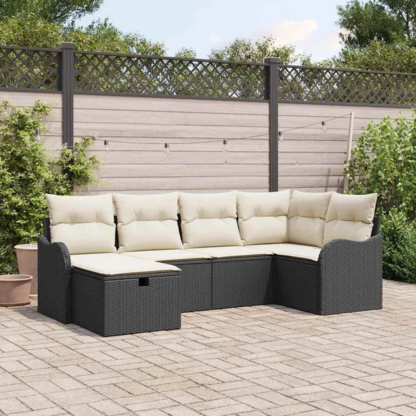 Ensemble de canapé de jardin avec coussin 6 pcs Noir Poly rotin