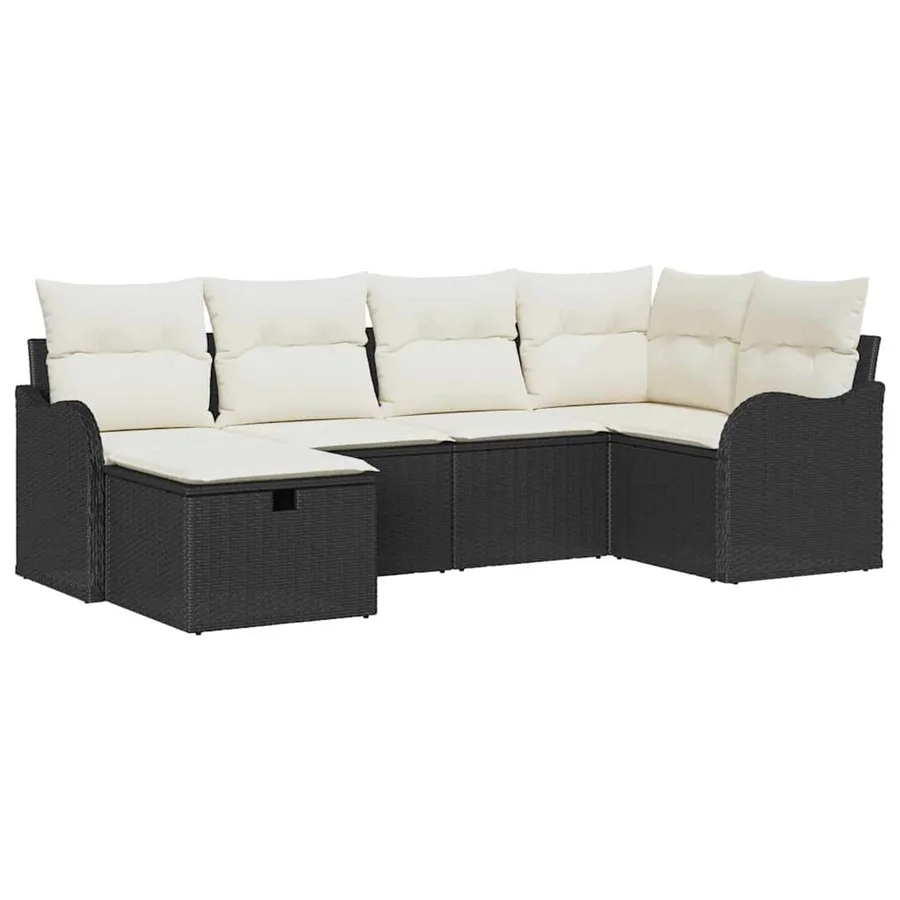 Ensemble de canapé de jardin avec coussin 6 pcs Noir Poly rotin - 2