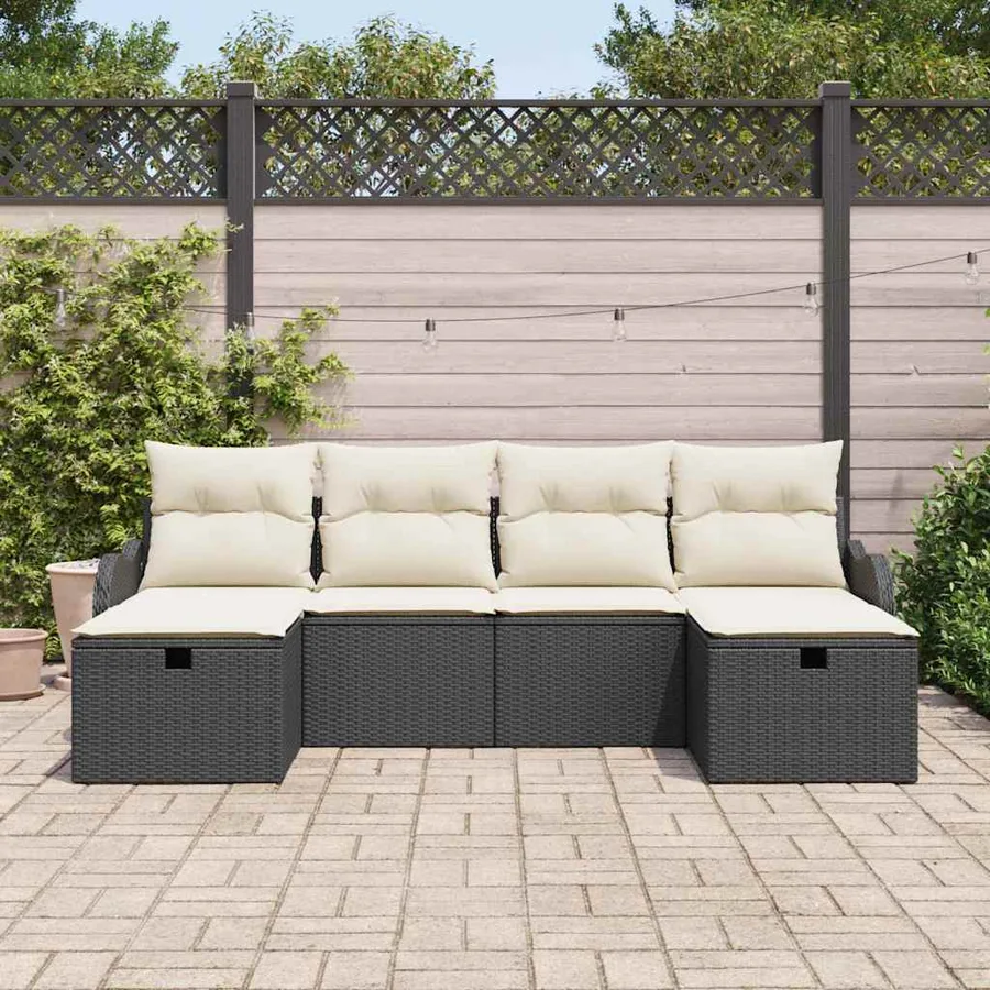 Ensemble de canapé de jardin avec coussin 6 pcs Noir Poly rotin - 3