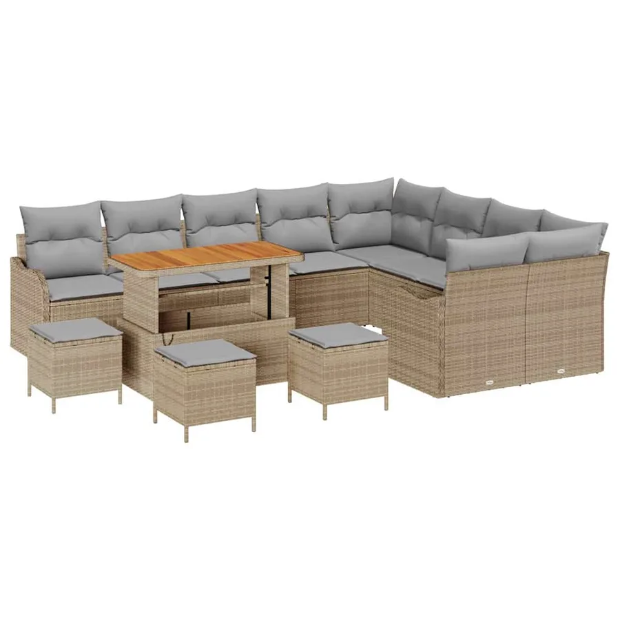 Ensemble de canapé de jardin 13 pcs Beige polyrotin - 2