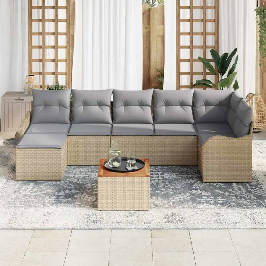 Ensemble de canapé de jardin avec coussin 8 pcs Beige polyrotin - 3