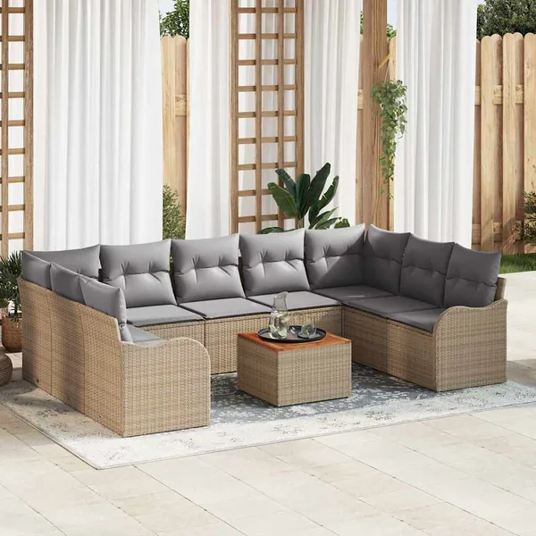 Ensemble de canapé de jardin 10 pcs Beige polyrotin