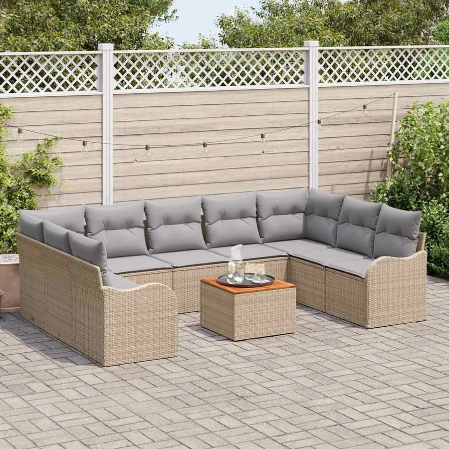 Ensemble de canapé de jardin 10 pcs Beige polyrotin - 3