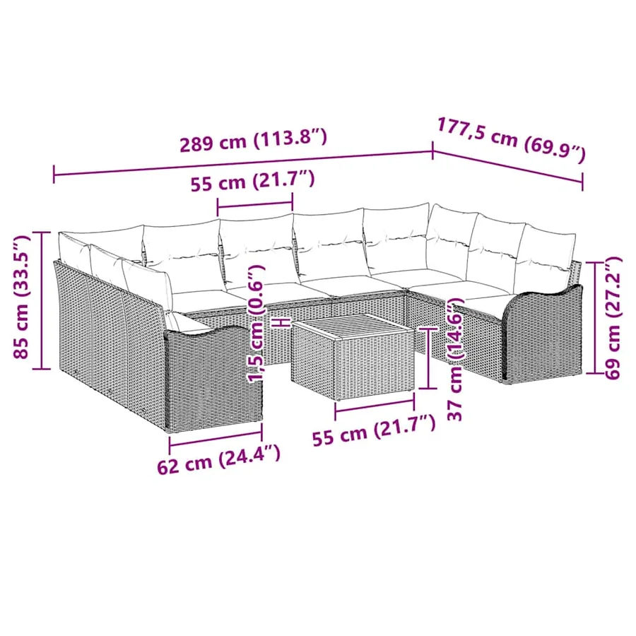 Ensemble de canapé de jardin 10 pcs Beige polyrotin - 9