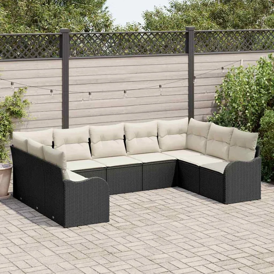 Ensemble de canapé de jardin 9 pcs Noir et blanc polyrotin