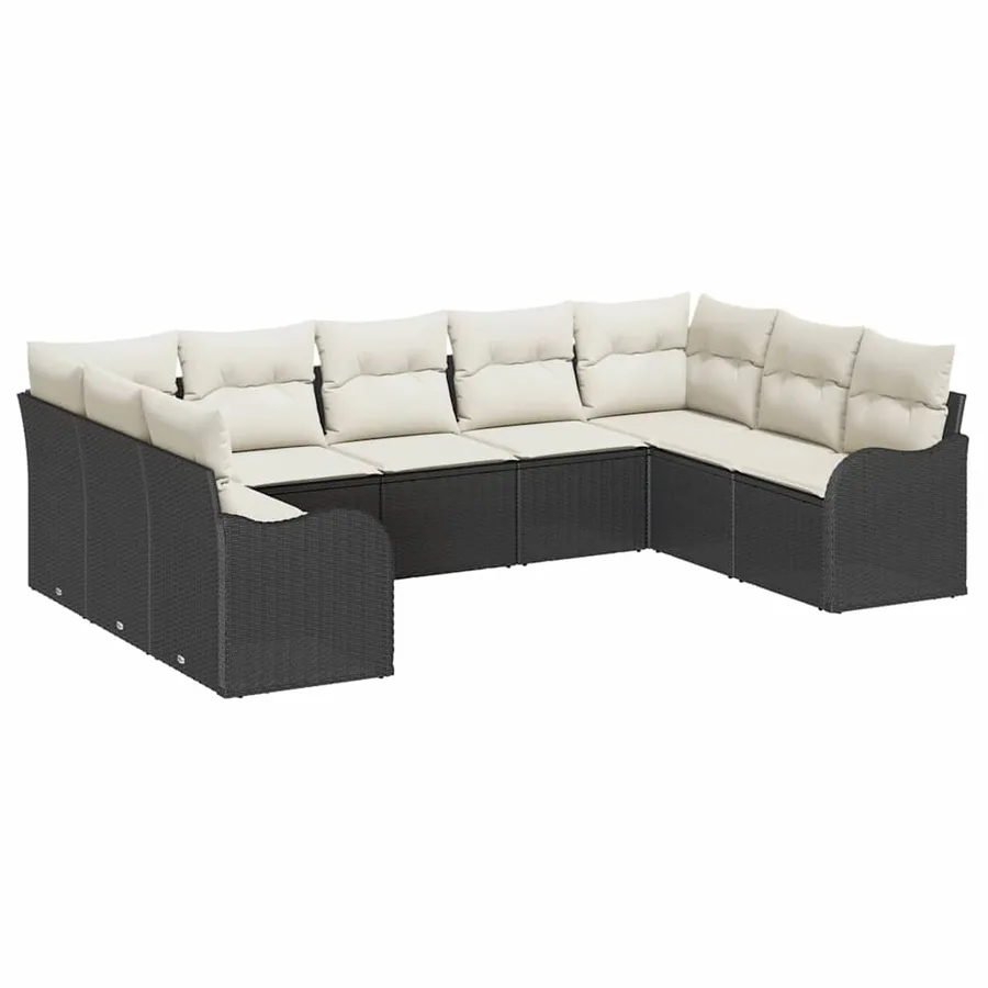 Ensemble de canapé de jardin 9 pcs Noir et blanc polyrotin - 2