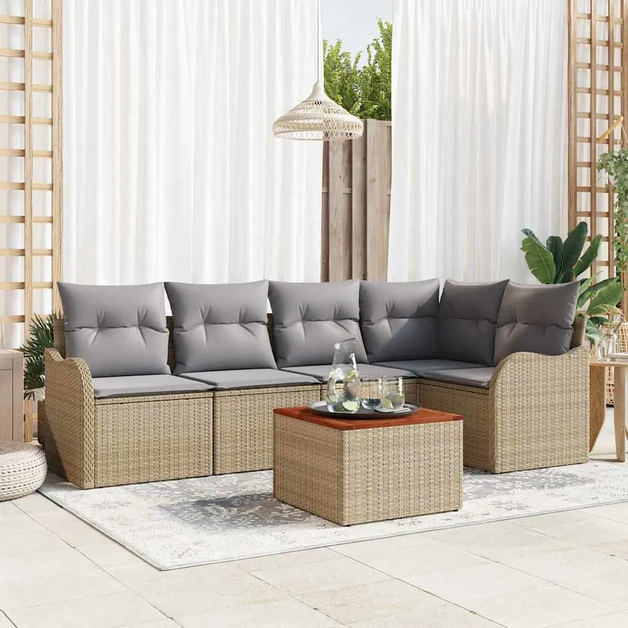 Ensemble de canapé de jardin avec coussin 6 pcs Beige polyrotin