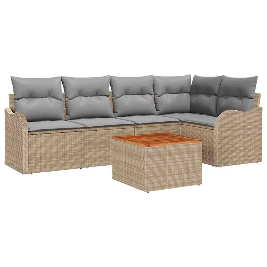 Ensemble de canapé de jardin avec coussin 6 pcs Beige polyrotin - 2