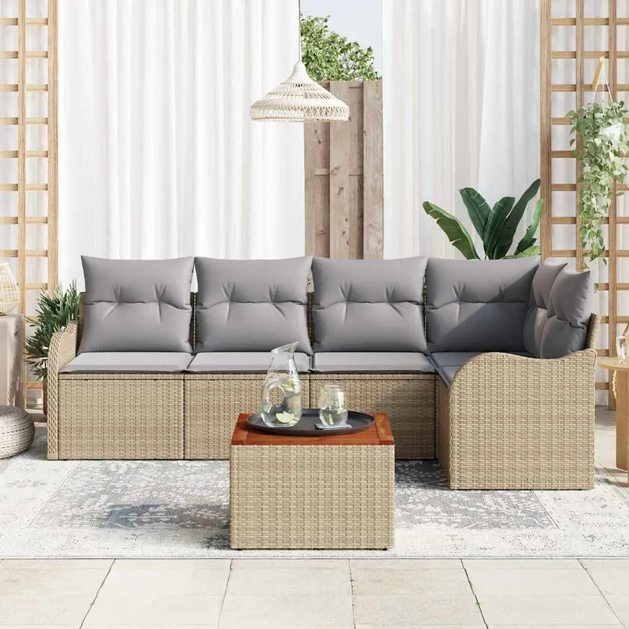 Ensemble de canapé de jardin avec coussin 6 pcs Beige polyrotin - 3