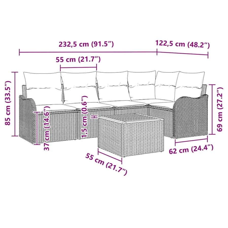 Ensemble de canapé de jardin avec coussin 6 pcs Beige polyrotin - 9