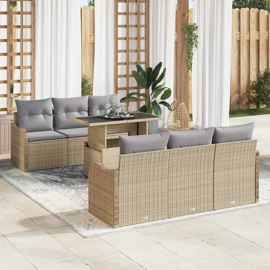 Ensemble de canapé de jardin 7 pcs Beige Poly rotin