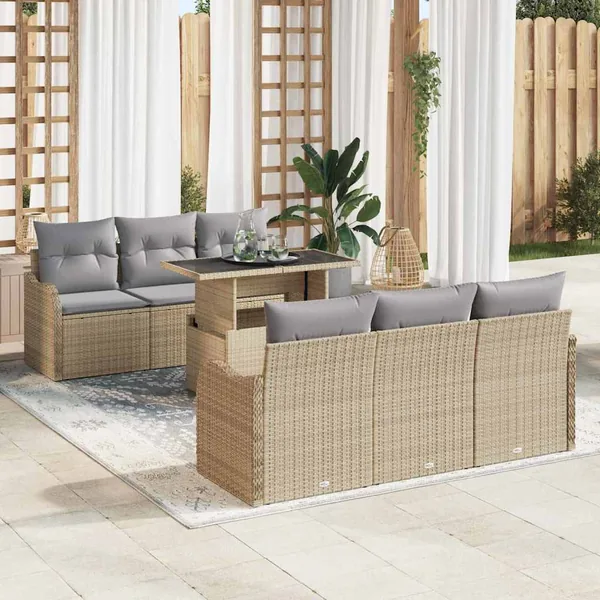 Ensemble de canapé de jardin 7 pcs Beige Poly rotin