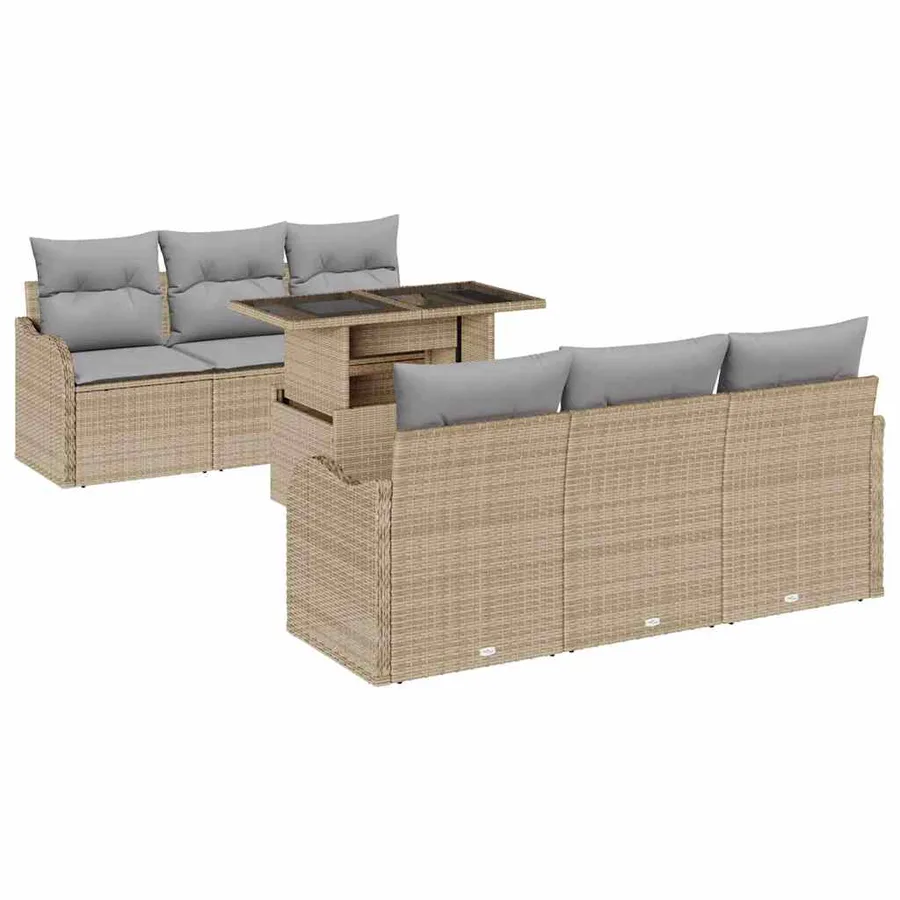 Ensemble de canapé de jardin 7 pcs Beige Poly rotin - 2