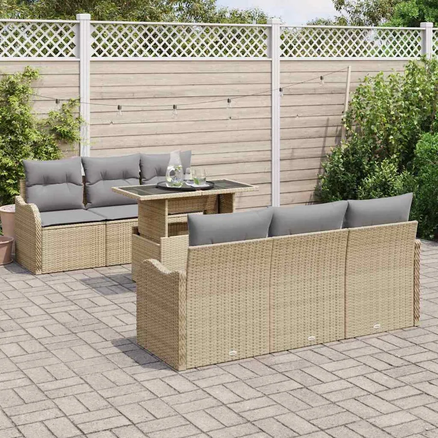Ensemble de canapé de jardin 7 pcs Beige Poly rotin - 3