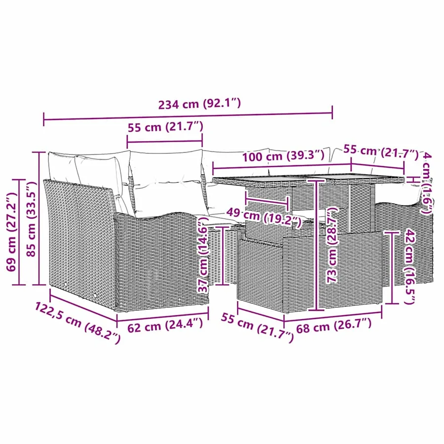 Ensemble de canapé de jardin 7 pcs Noir Poly rotin - 15