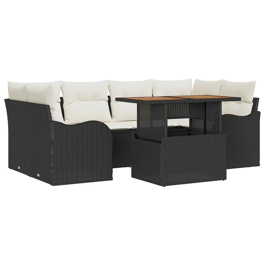 Ensemble de canapé de jardin 7 pcs Noir Poly rotin - 2