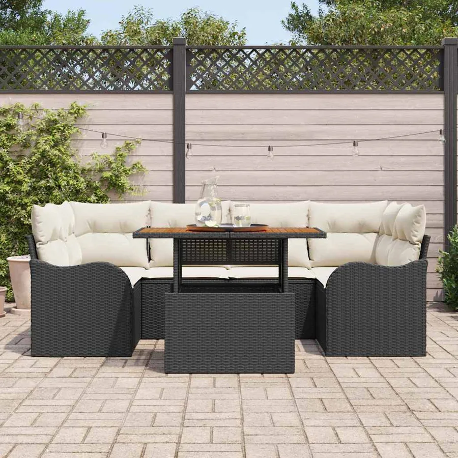 Ensemble de canapé de jardin 7 pcs Noir Poly rotin - 3