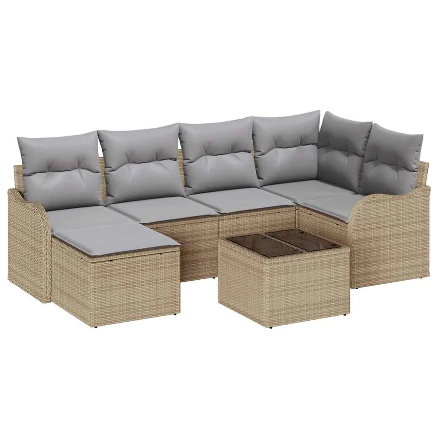 Ensemble de canapé de jardin 7 pcs Beige Poly rotin - 2