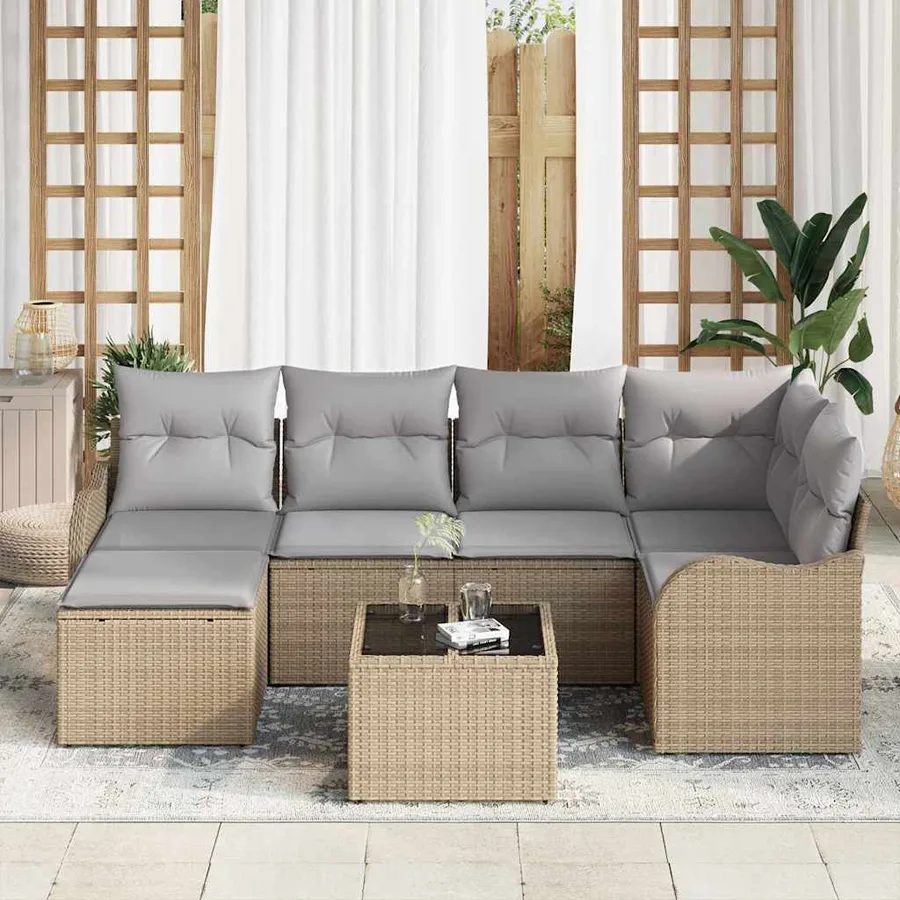 Ensemble de canapé de jardin 7 pcs Beige Poly rotin - 3