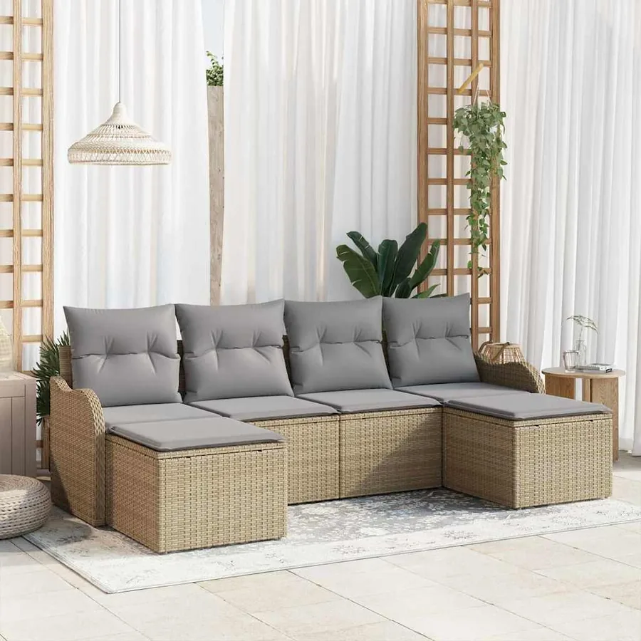 Ensemble de canapé de jardin 6 pcs Beige Poly rotin