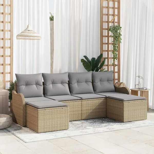Ensemble de canapé de jardin 6 pcs Beige Poly rotin
