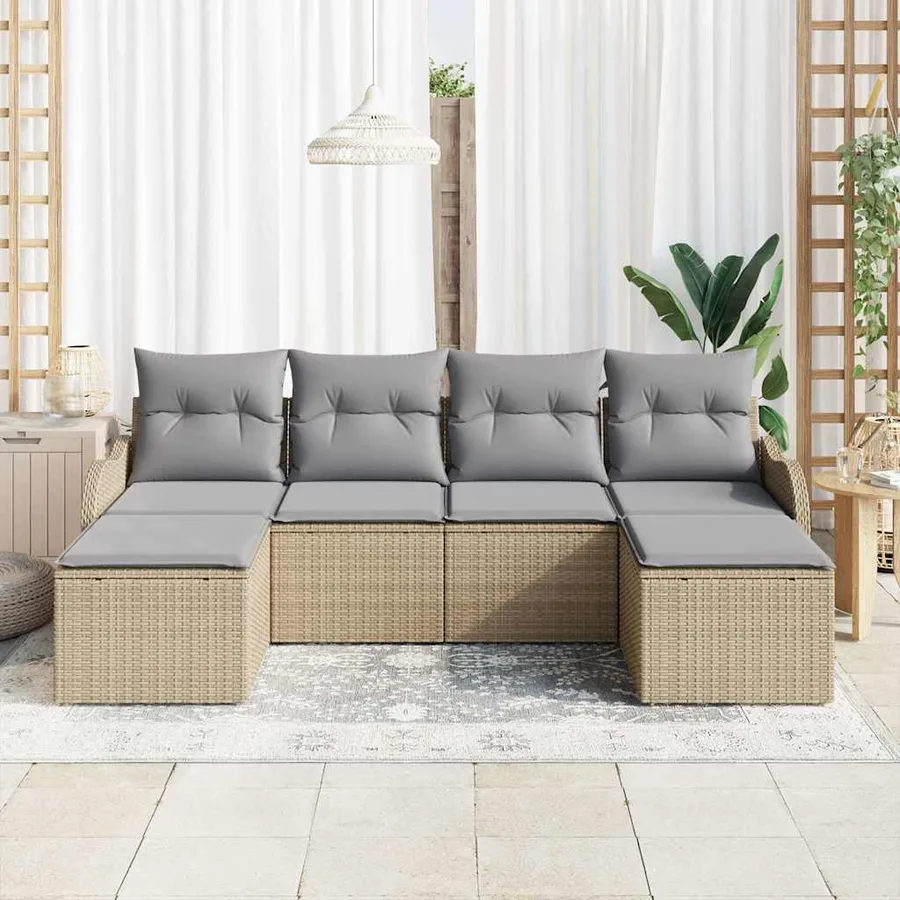Ensemble de canapé de jardin 6 pcs Beige Poly rotin - 3