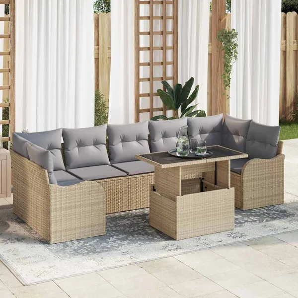 Ensemble de canapé de jardin avec coussin 8 pcs Beige polyrotin