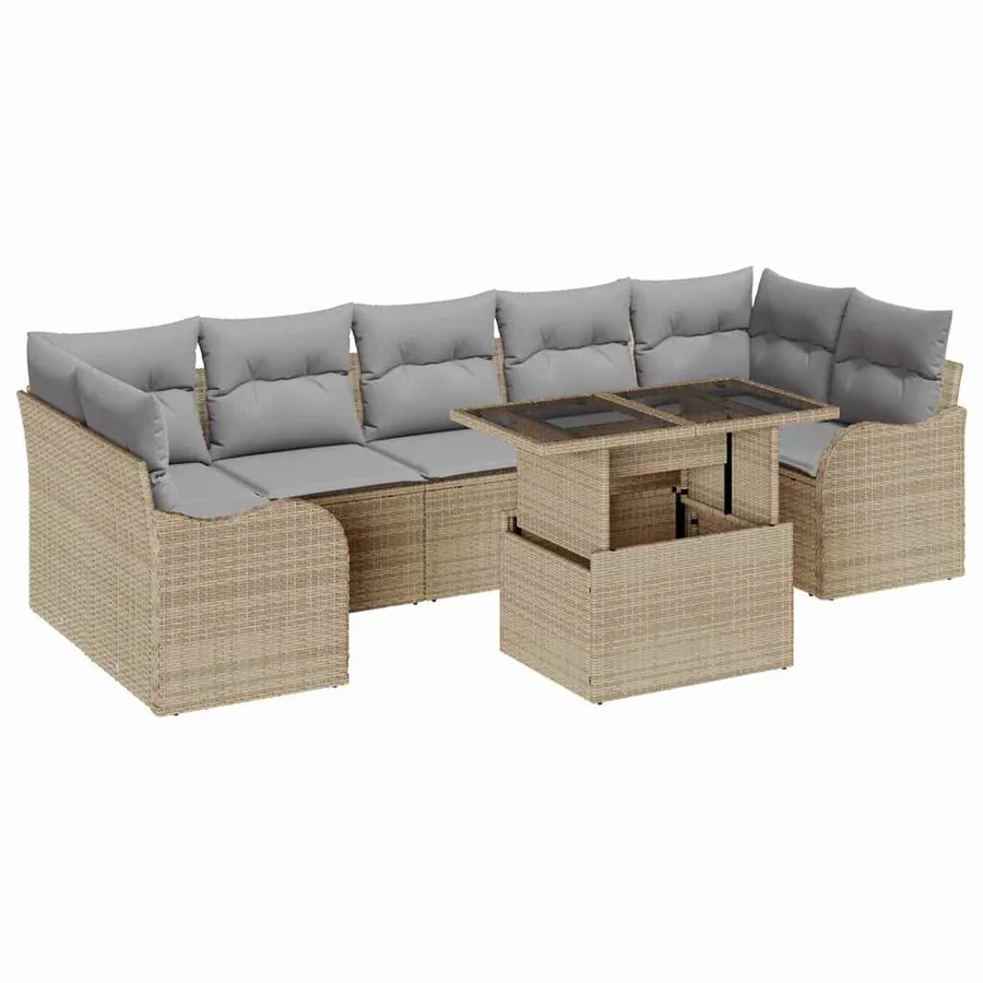 Ensemble de canapé de jardin avec coussin 8 pcs Beige polyrotin - 2
