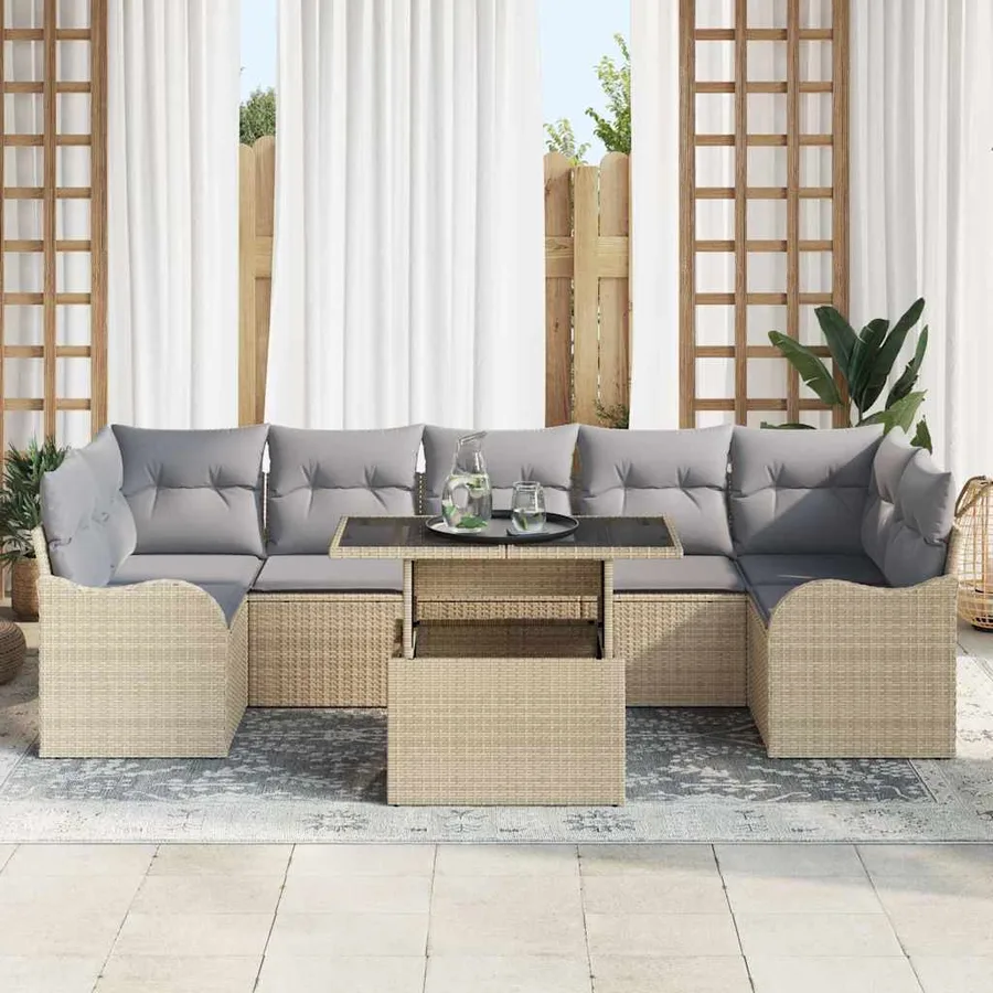 Ensemble de canapé de jardin avec coussin 8 pcs Beige polyrotin - 3
