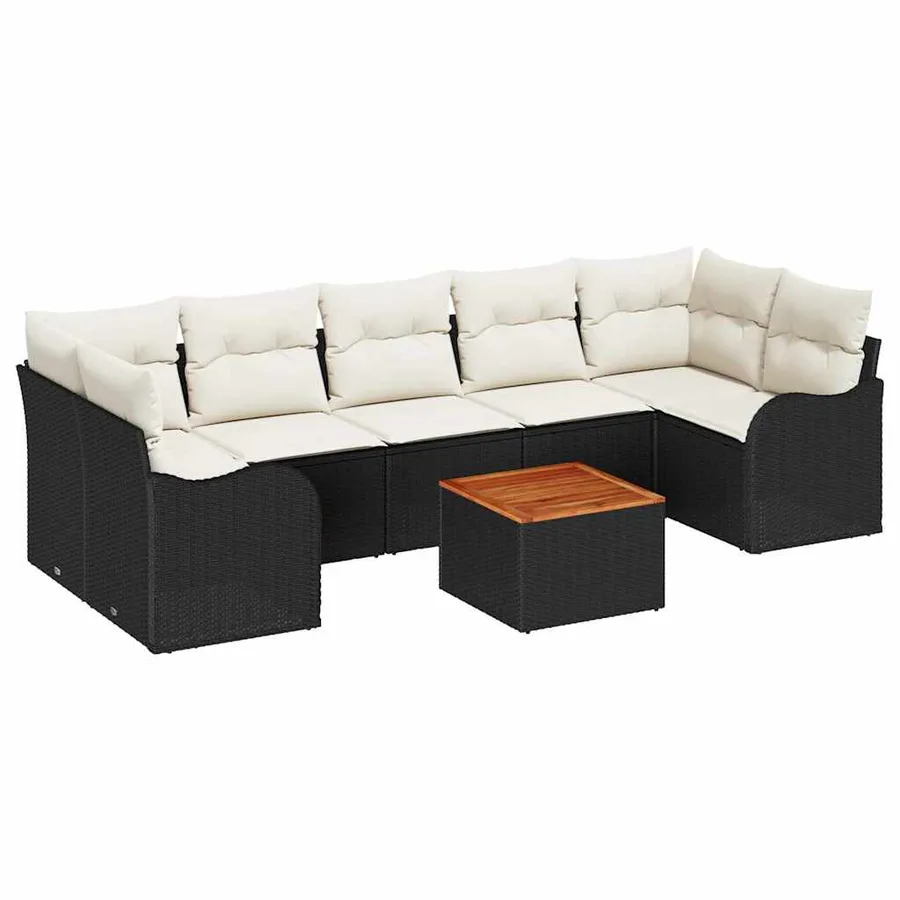 Ensemble de canapé de jardin 8 pcs Noir et Crème polyrotin - 2