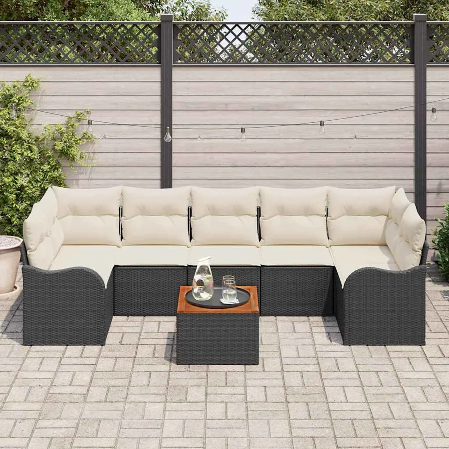Ensemble de canapé de jardin 8 pcs Noir et Crème polyrotin - 3