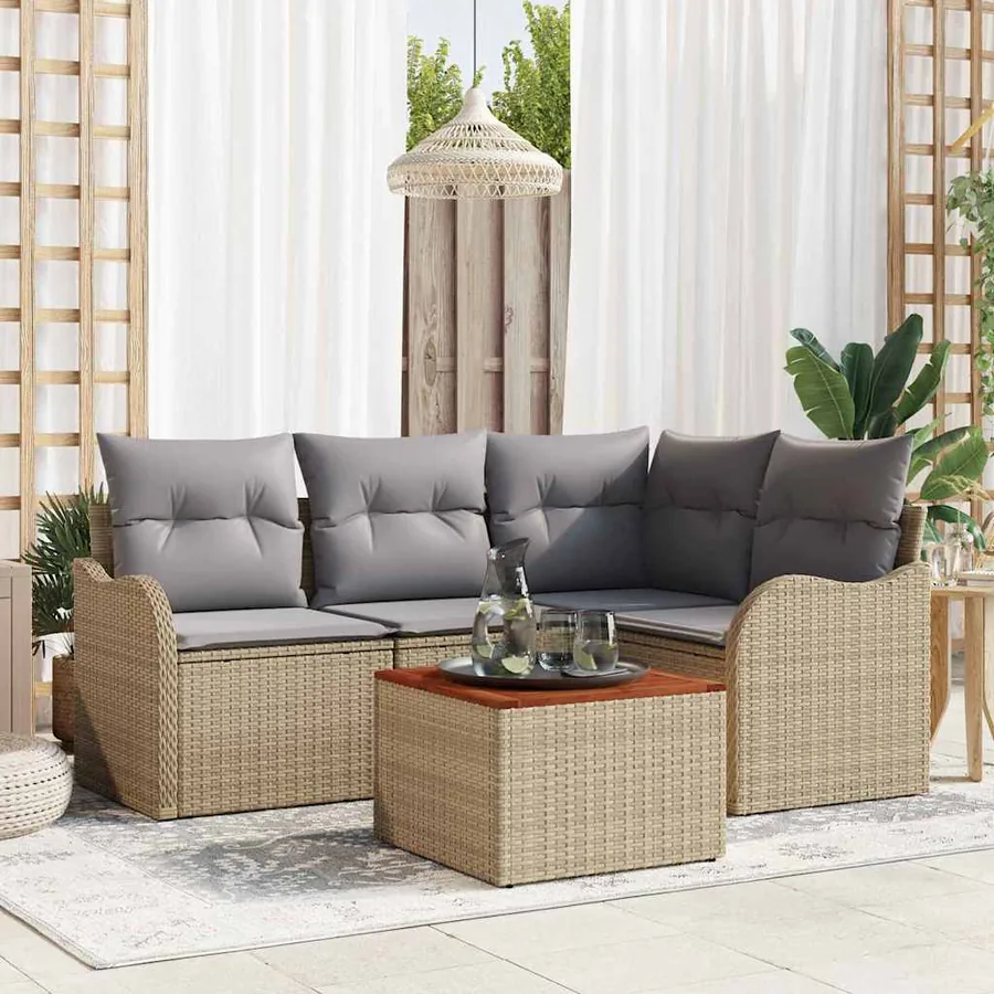 Ensemble de canapé de jardin avec coussin 5 pcs Beige polyrotin