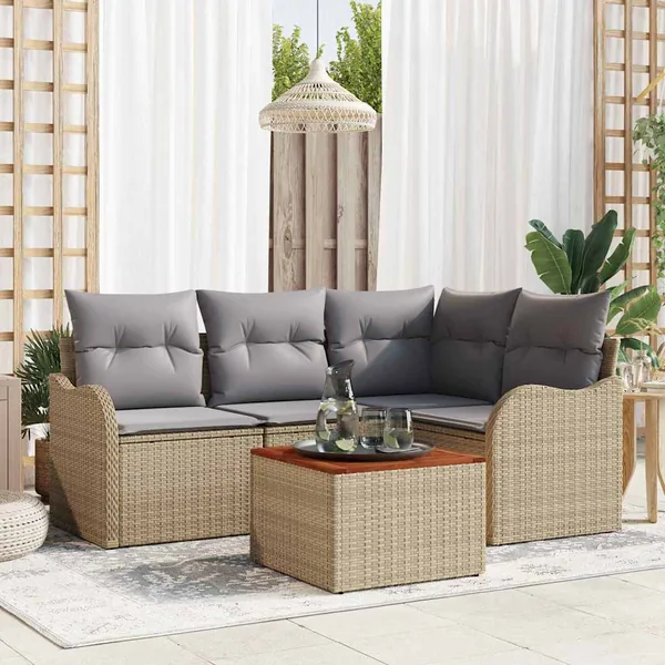 Ensemble de canapé de jardin avec coussin 5 pcs Beige polyrotin