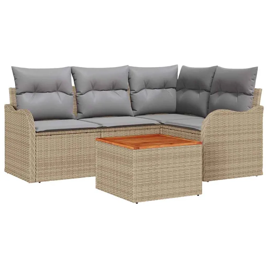 Ensemble de canapé de jardin avec coussin 5 pcs Beige polyrotin - 2