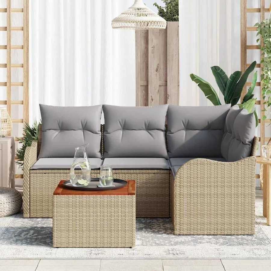 Ensemble de canapé de jardin avec coussin 5 pcs Beige polyrotin - 3