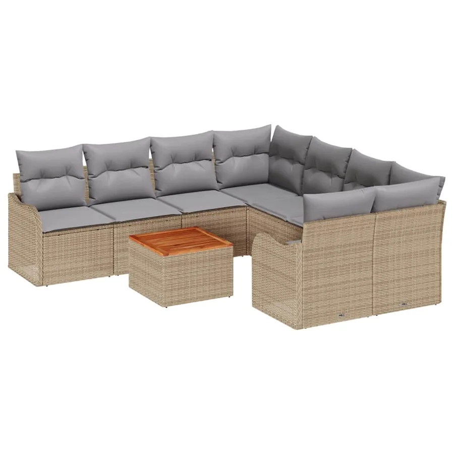 Ensemble de canapé de jardin avec coussin 9 pcs Beige polyrotin - 2