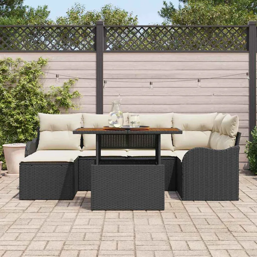 Ensemble de canapé de jardin 7 pcs Noir Poly rotin - 3