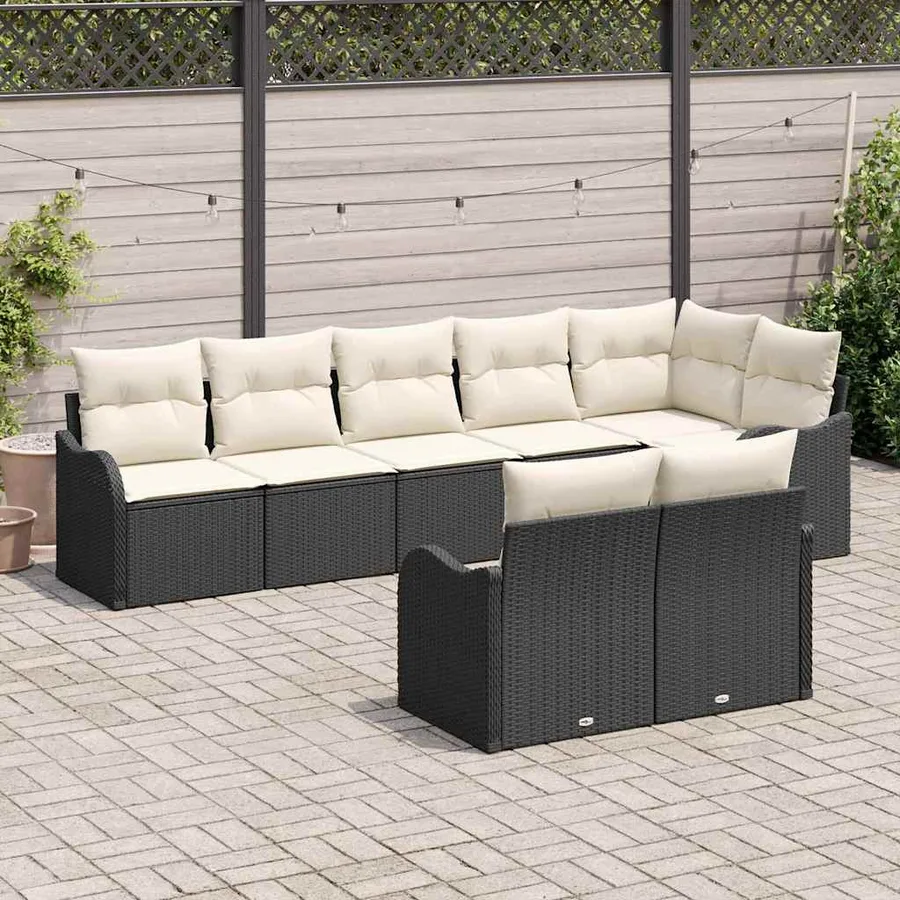 Ensemble de canapé de jardin 8 pcs Noir et Blanc polyrotin - 3