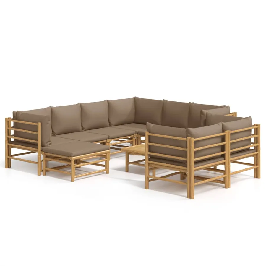 Salon de jardin 10 pcs avec coussins taupe bambou - 2