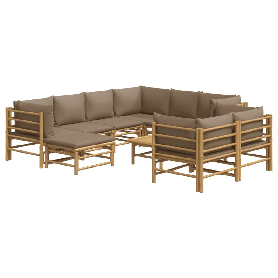 Salon de jardin 10 pcs avec coussins taupe bambou - 3