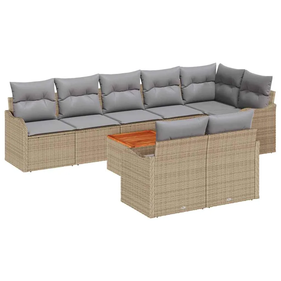 Ensemble de canapé de jardin avec coussin 9 pcs Beige polyrotin - 2
