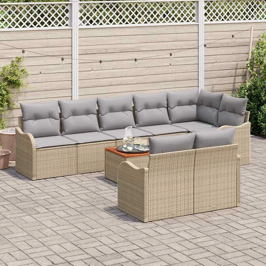 Ensemble de canapé de jardin avec coussin 9 pcs Beige polyrotin - 3
