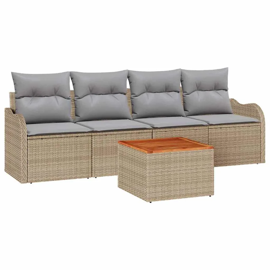 Ensemble de canapé de jardin avec coussin 5 pcs Beige polyrotin - 2