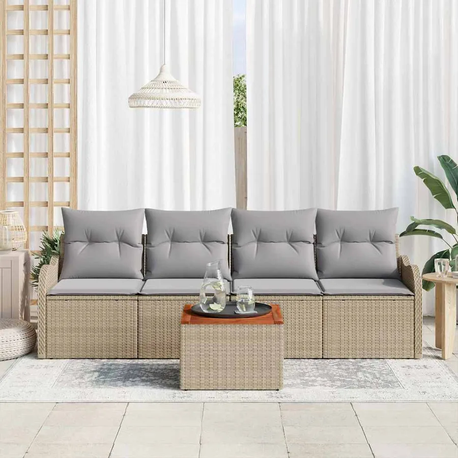 Ensemble de canapé de jardin avec coussin 5 pcs Beige polyrotin - 3