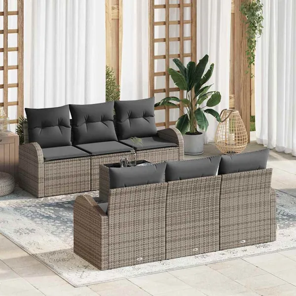 Ensemble de canapé de jardin avec stockage 7 pcs Gris polyrotin