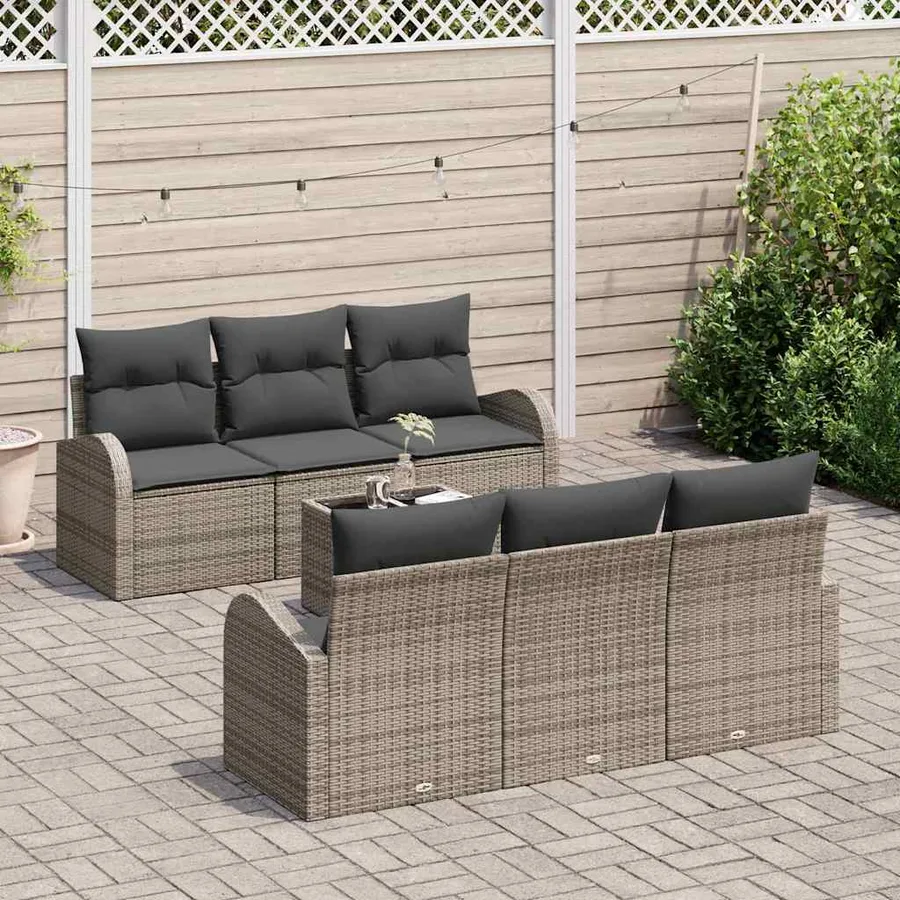 Ensemble de canapé de jardin avec stockage 7 pcs Gris polyrotin - 3